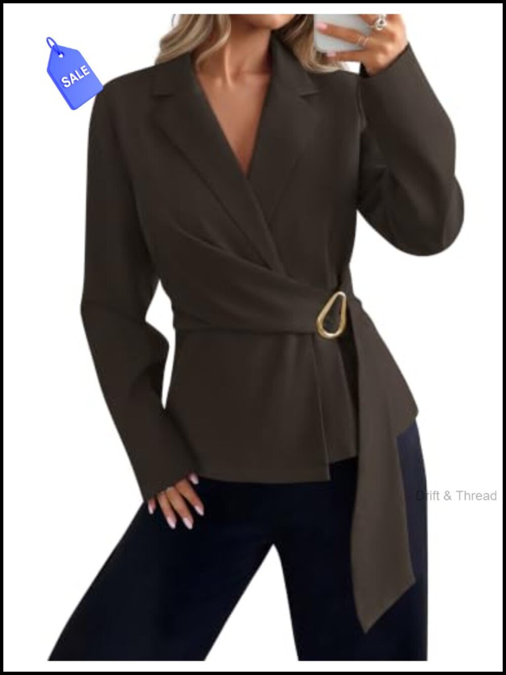 ZESICA Women Blazer Wrap V Neck Business Suit Jacket